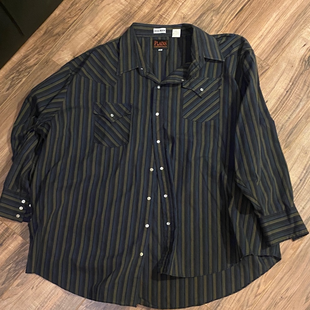 Men's Casual Button Down Shirt - Black and Green Stripes